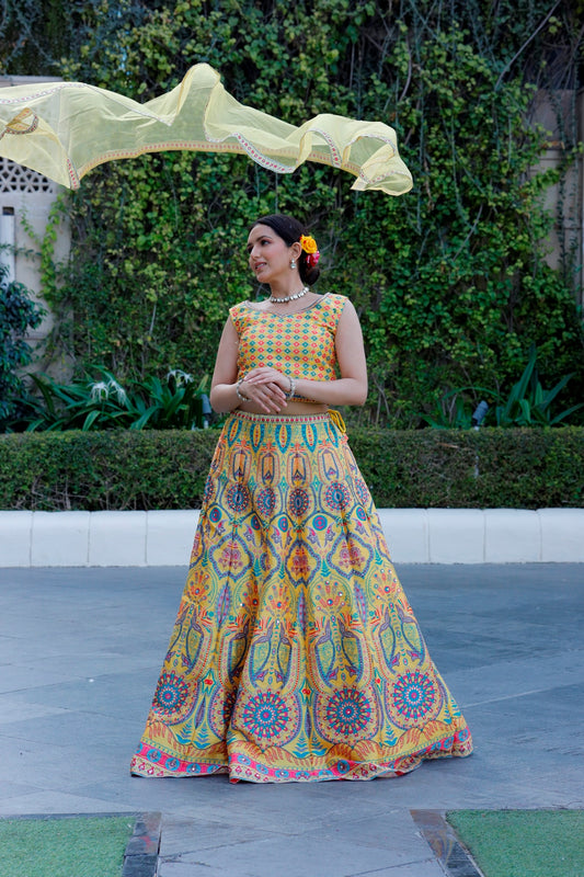 Yellow Crop Top Lehanga Set