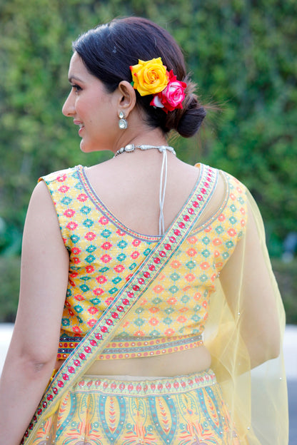 Yellow Crop Top Lehanga Set