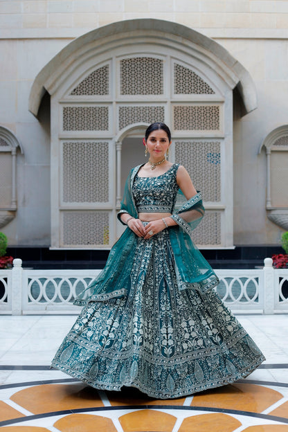 Bottle Green Crop Top Lehanga Set