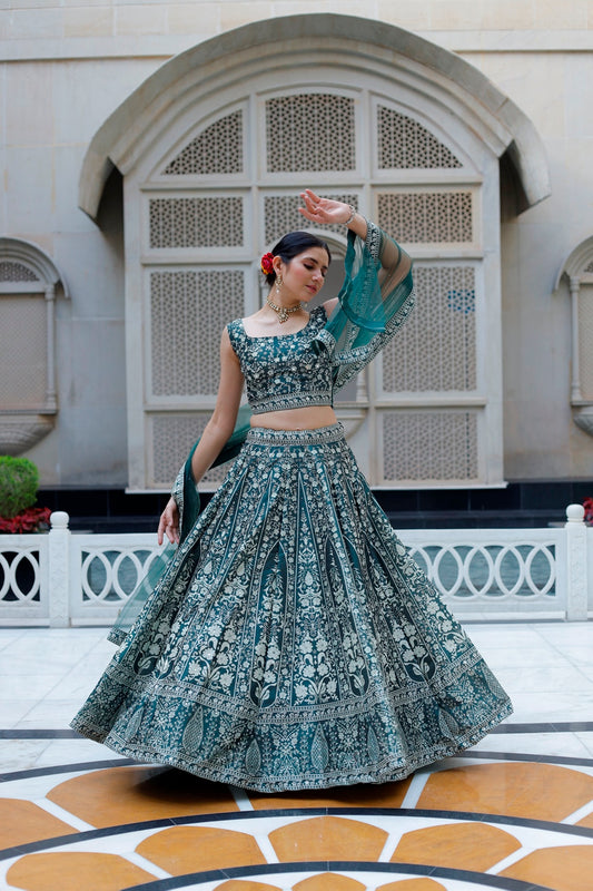 Bottle Green Crop Top Lehanga Set