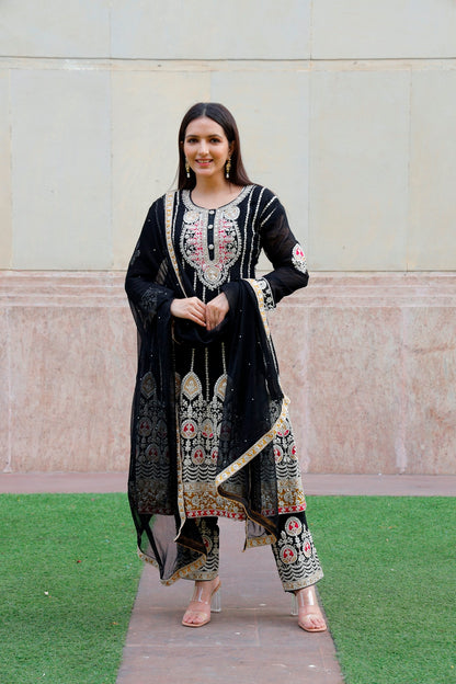 Black Anarkali with Palazzo & Dupatta Set