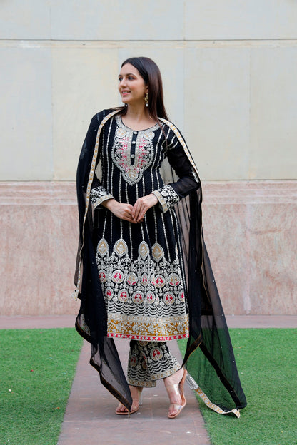 Black Anarkali with Palazzo & Dupatta Set
