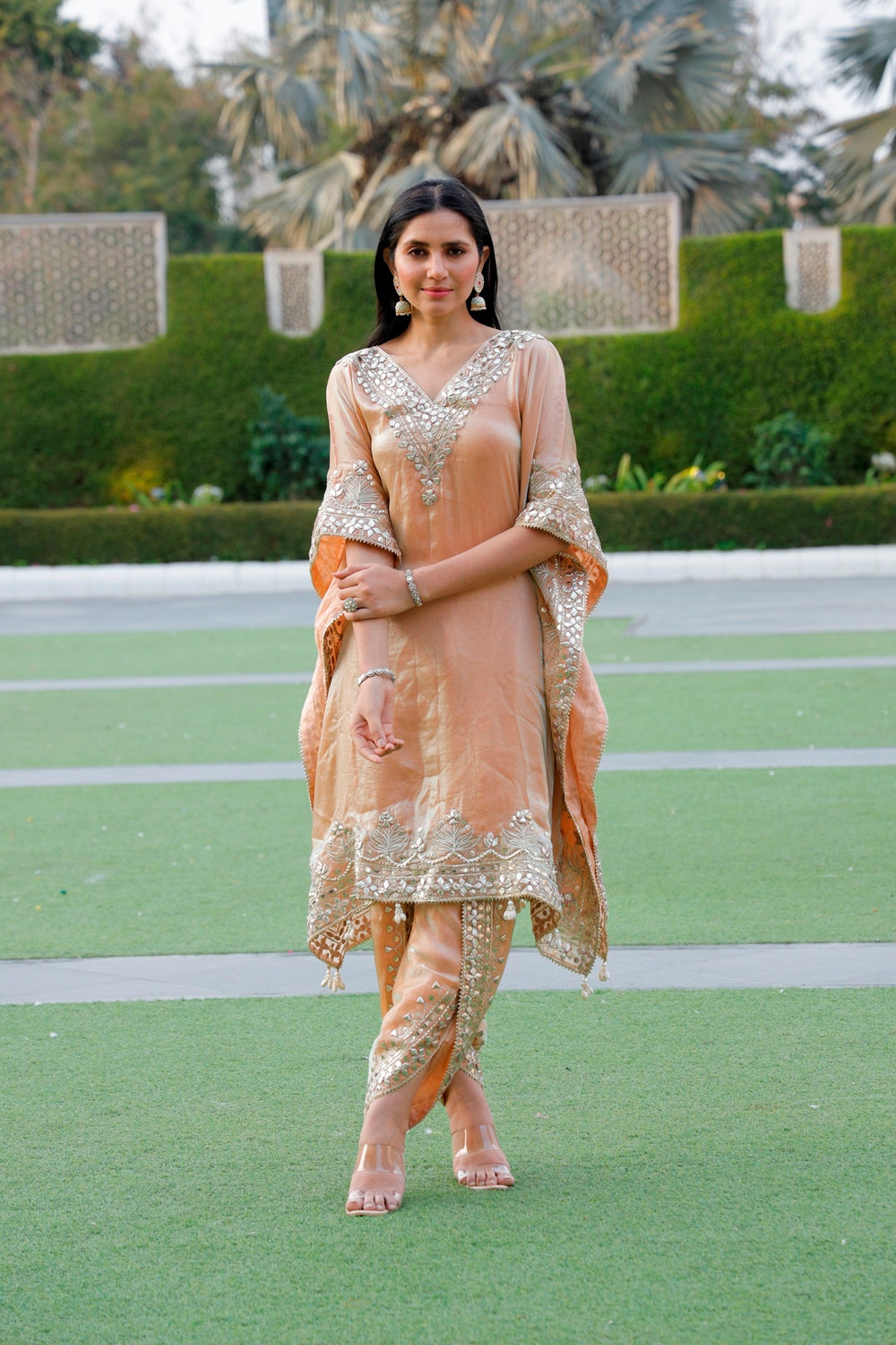 Beige Gota Patti Kaftan & Pant Set