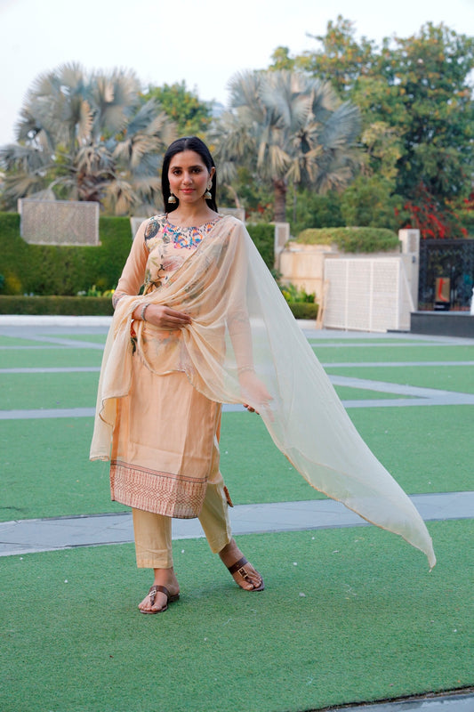 Yellow Kurti, Pant and Dupatta Set