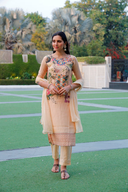 Yellow Kurti, Pant and Dupatta Set