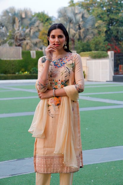 Yellow Kurti, Pant and Dupatta Set