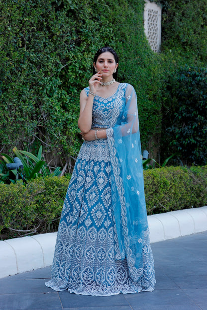 Blue Crop Top Lehanga Set