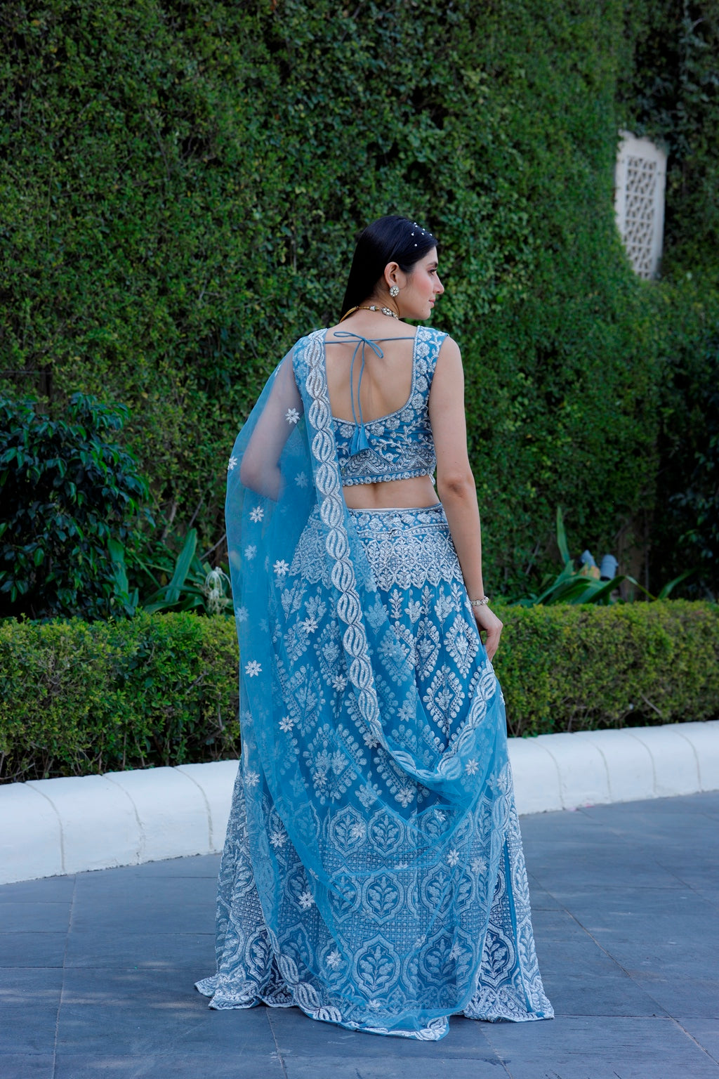Blue Crop Top Lehanga Set