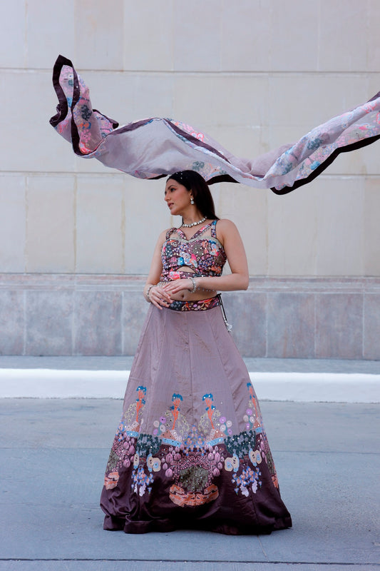 Lavendar Crop Top Lehanga Set