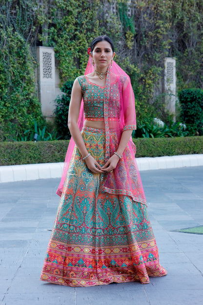 Multicolor Crop Top Lehanga Set