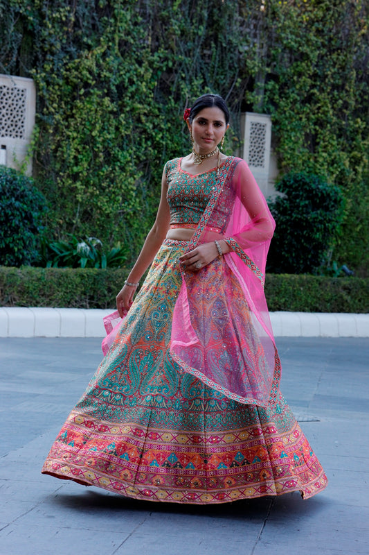 Multicolor Crop Top Lehanga Set